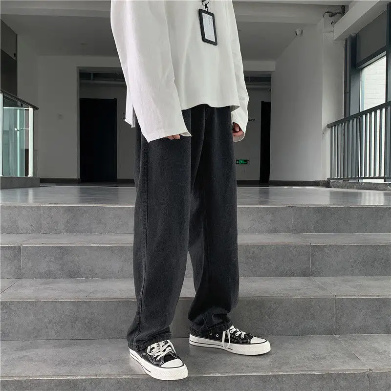 

Wide Leg Jeans Men's Fashion Retro Baggy Drawstring Jeans Men Streetwear Loose Hip-hop Straight-leg Denim Trousers Mens M-2XL