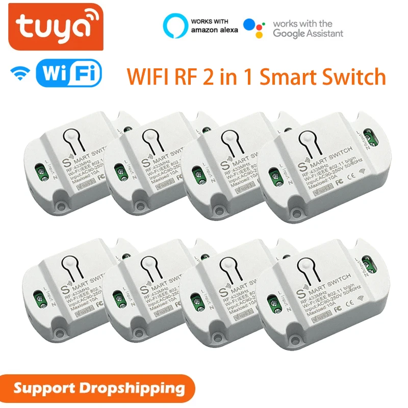 

Умный выключатель 2 в 1 с поддержкой Wi-Fi и 433RF, 10 А