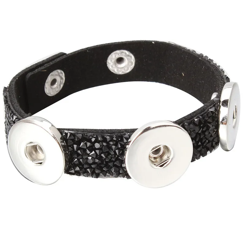 Новые ювелирные изделия Стразы кожаный браслет с застежкой 3 кнопки браслеты