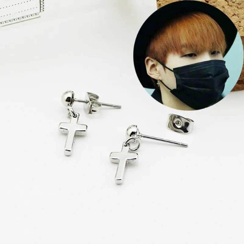 

Kpop Star V Same Style Simple Unisex Titanium Steel Cross Earrings For Women Men Jewelry Brinco