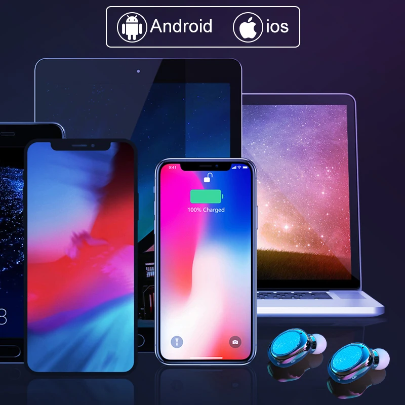 Беспроводные наушники TWS Bluetooth 5 0 мини стерео басы светодиодный дисплей питания