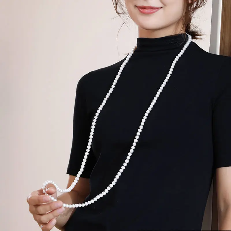 

DAIMI Pearl Necklace 7-8mm Sweater Chain Necklace 120cm/160cm Near-round Long Pearl Necklace For Women