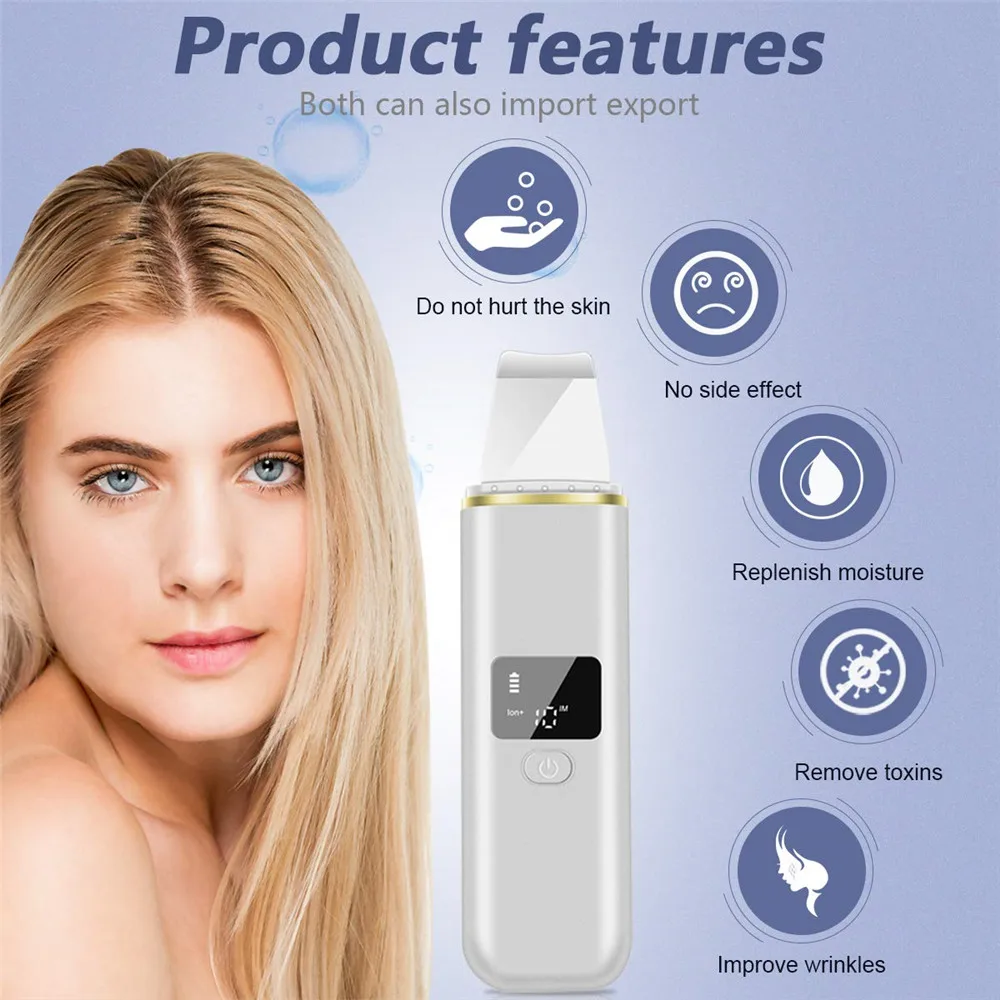 

Ultrasonic Shovel Machine Deep Cleaning Pores To Remove Blackheads Exfoliate Lifting Fade Wrinkles Electric Beauty Instrument