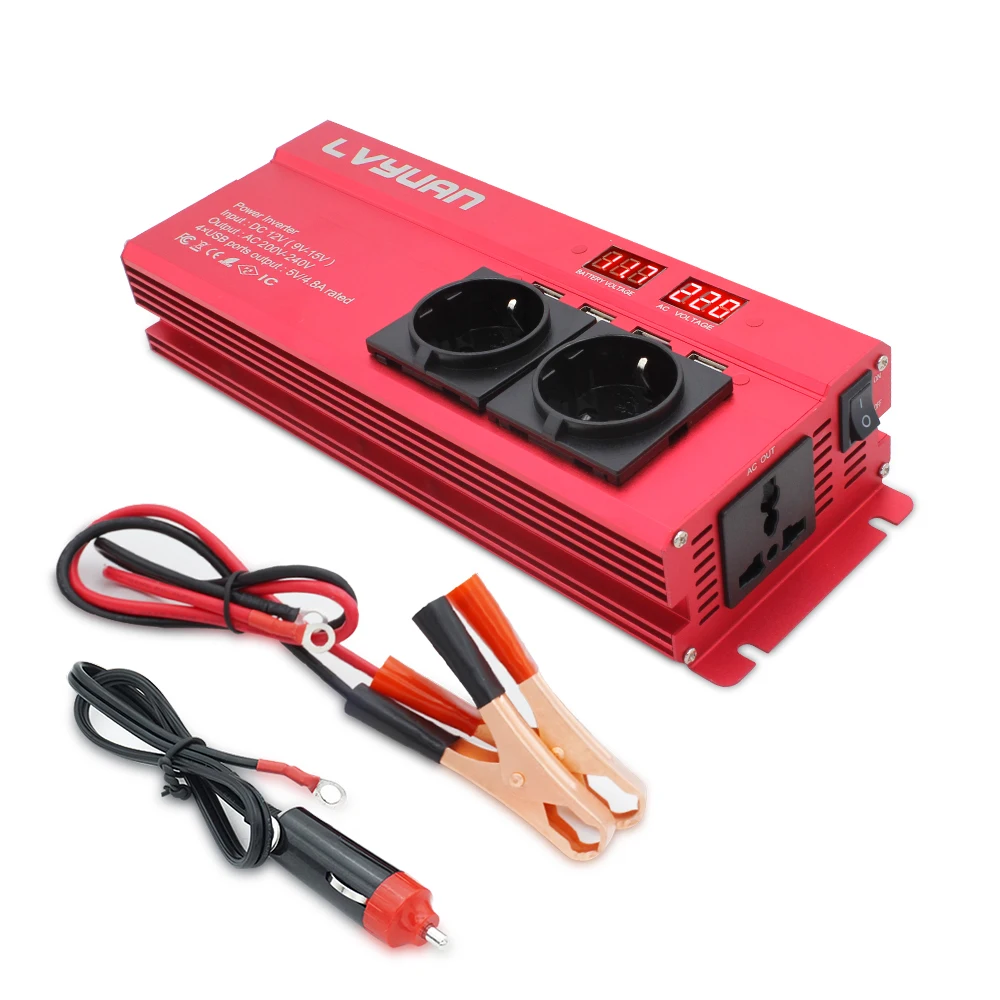 

DC12V To AC 110V/220V 1300W Continuous/6000W Peak Suitable For Car Home Laptop 4 USB EU/US/Universal Portable Power Inverter