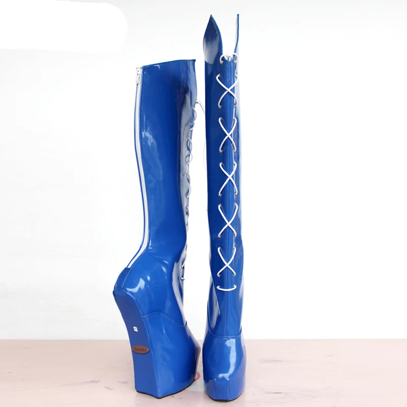 Special 20CM Stallion Hoof Heel Platform Heelless Sole Sexy Cross-tied Knee-High Boots Custom Made