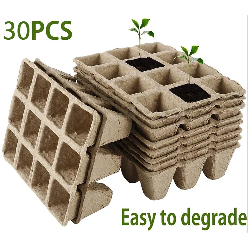 

30pcs Biodegradable Pulp Paper Garden Pots Nursery Seedlings Growing Disposable Flower Trays