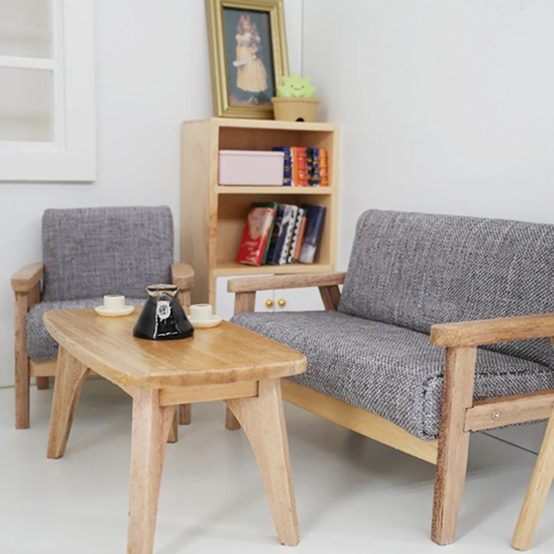 

1/12 Mini Dollhouse Miniature Accessories Single Double Sofa Model Living Room Simulated Furniture for Kids Child Pretend Play