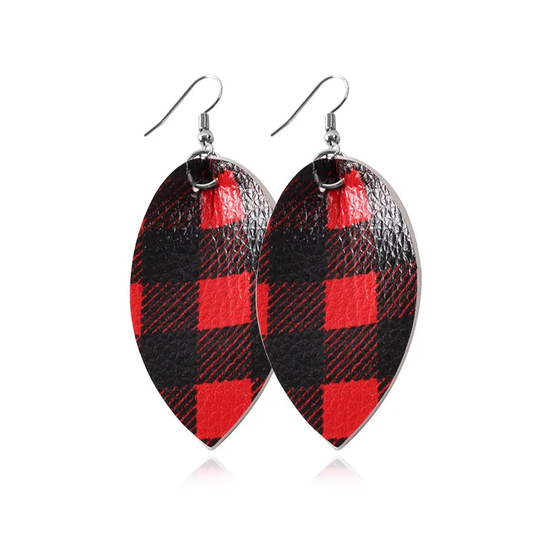 leaf black red Буйвол красный плед кожаные серьги для женщин Brincos каплевидные серьги ювелирные изделия большие длинные висячие серьги дропшиппинг - Окраска металла: leaf black red