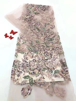 stylish elegance african french net high quality beaded bridal tulle mesh lace embroidered beaded fabric ts9282