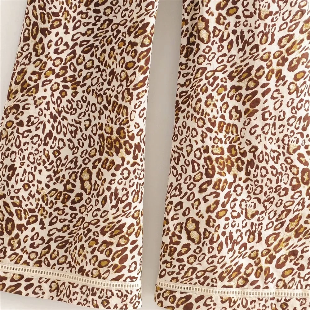 

2020 spring new women's fashion wild high waist stitching lace leopard print sling jumpsuit loose wide leg pants