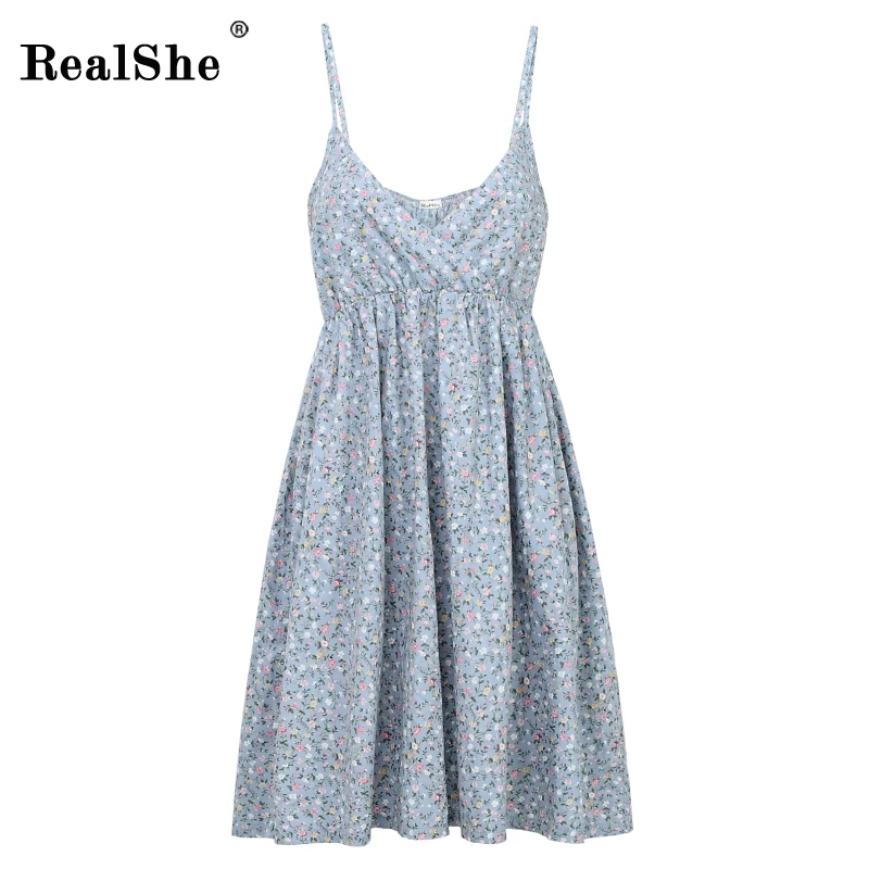 Платье RealShe женское летнее Пляжное без рукавов с треугольным вырезом длиной выше