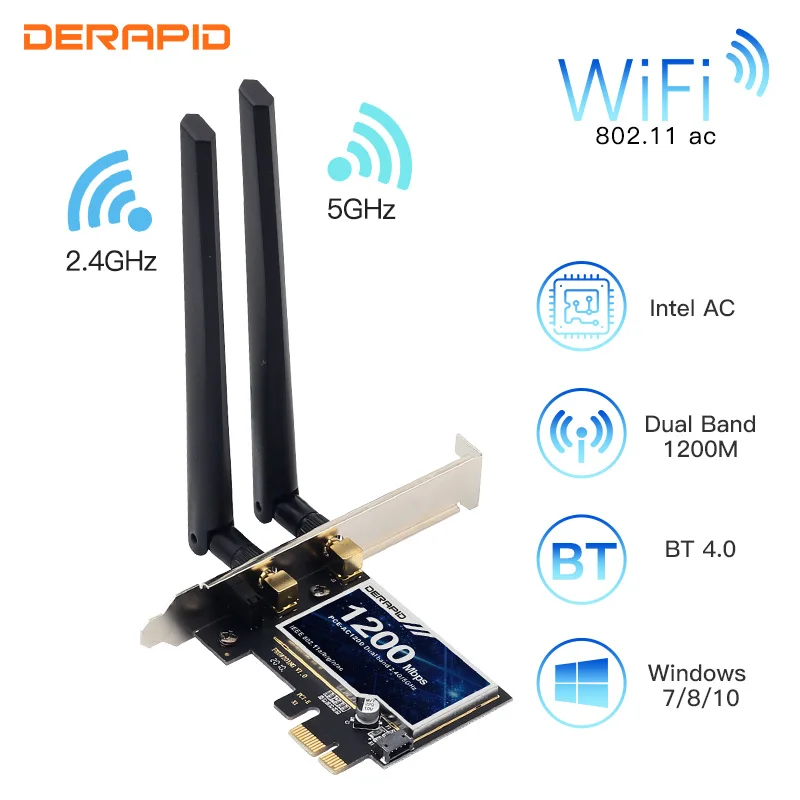 

1200Mbps Wireless PCI-e Adapter 802.11ac Bluetooth 4.0 Wifi Wlan Card 2.4G/5GHz Desktop Wifi PCI Express Adapter For Win 7 8 10