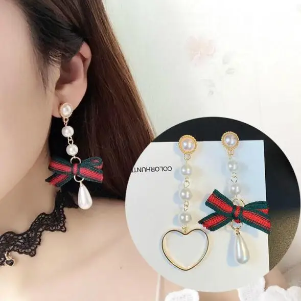 Красные и зеленые серьги из ленты темпераментные Асимметричные креативные новые