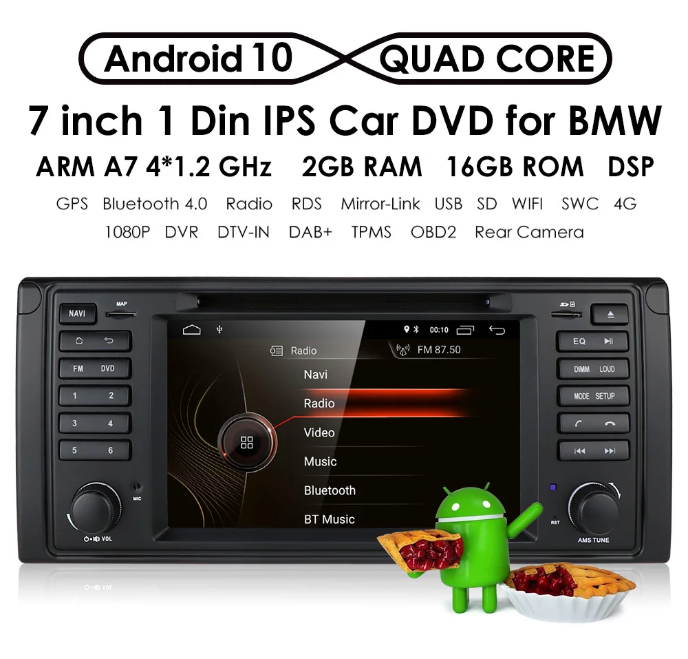 

7-дюймовый DSP Android 1din автомобильный радиоприемник DVD для BMW E38 E39 5 7 X5 E53 GPS стерео аудио навигация 4G WIFI USB мультимедийный плеер