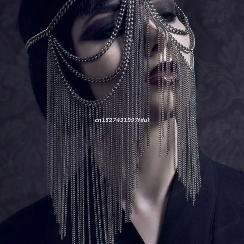 

Punk Party Mask Personality Hair Accessories Alloy Chain Headwear for Nightclub Dance Party Props
