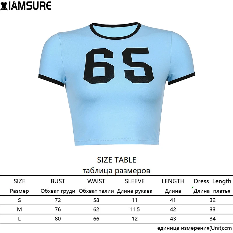 

IAMSURE Number Printed Basic Tshirts Casual Streetwear Slim Short Sleeve O-Neck Crop Tops Women 2021 Fashion Preppy Style Tees