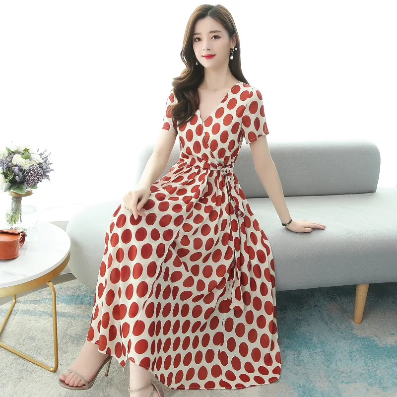 Женское платье с принтом лето 2020 новинка в горошек большой размер темперамент