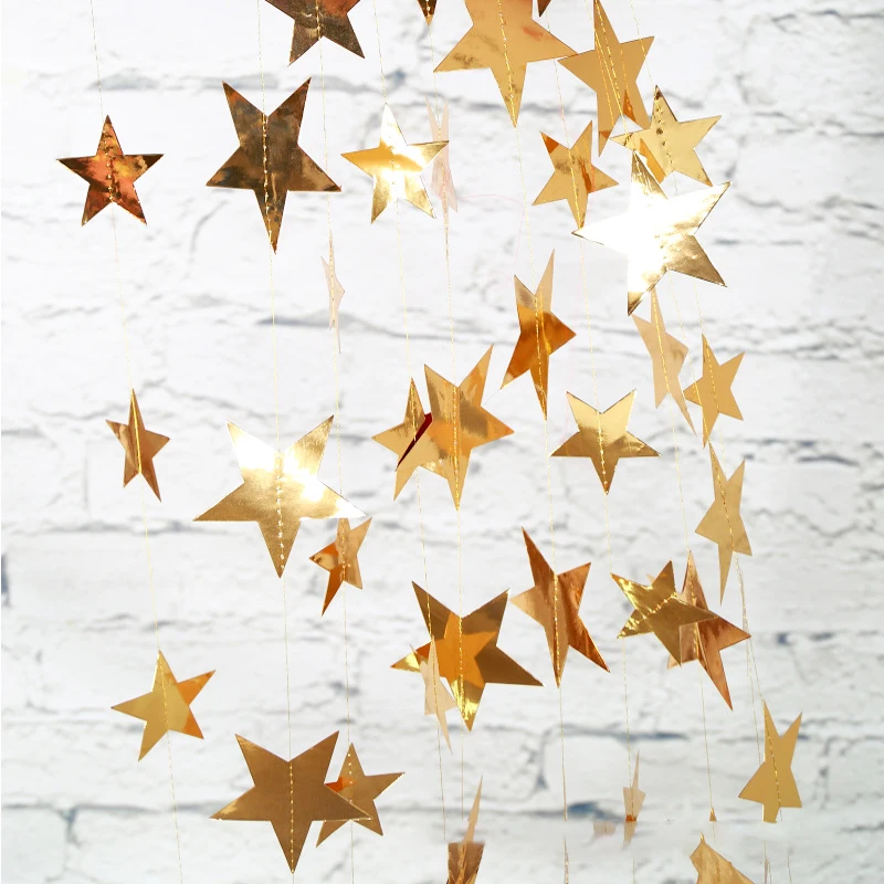 

4M Gold Star Shape Pennants Paper Garland Banner Bunting Birthday Party Paper Banner Baby Shower Wedding Party Home Decorations