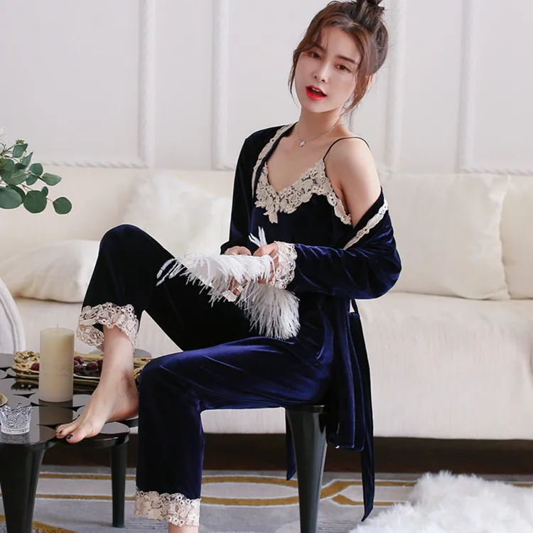 Осенне-зимний теплый пижамный комплект женская сексуальная одежда для сна