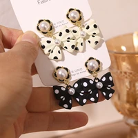 korean fashion new black polka dot bow stud earrings for women cute girls crochet earrings chinese fashion luxury jewelry gift