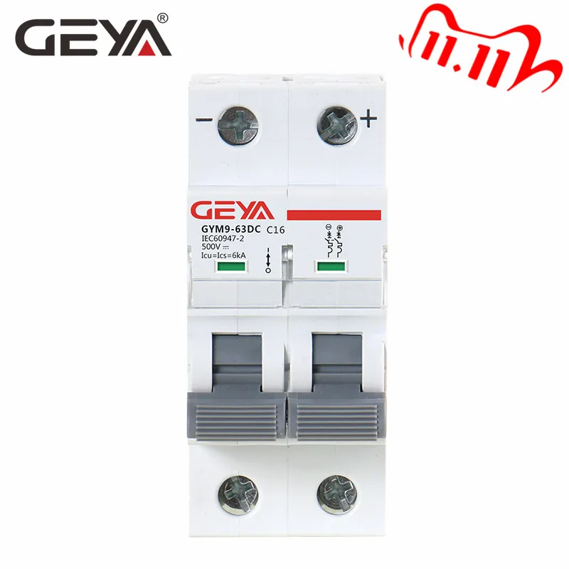 Мини выключатель GEYA MCB 6KA 2P 500 в Din рейка DC 6A 10A 16A 20A 25A 32A 40A 50A 63A для Солнечной PV