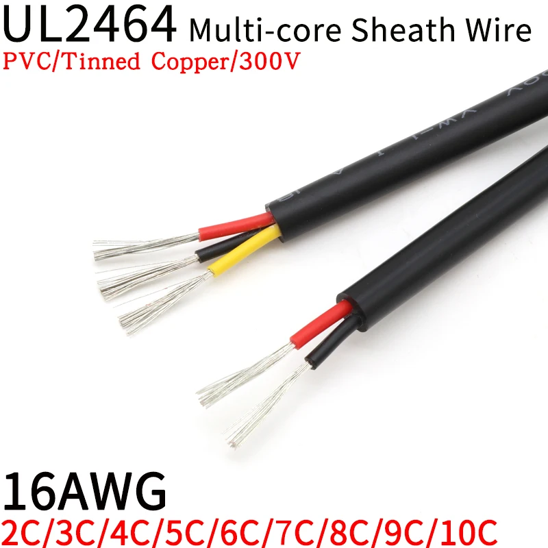 

1M 16AWG UL2464 Sheathed Wire Cable Channel Audio Line 2 3 4 5 6 7 8 9 10 Cores Insulated Soft Copper Cable Signal Control Wire