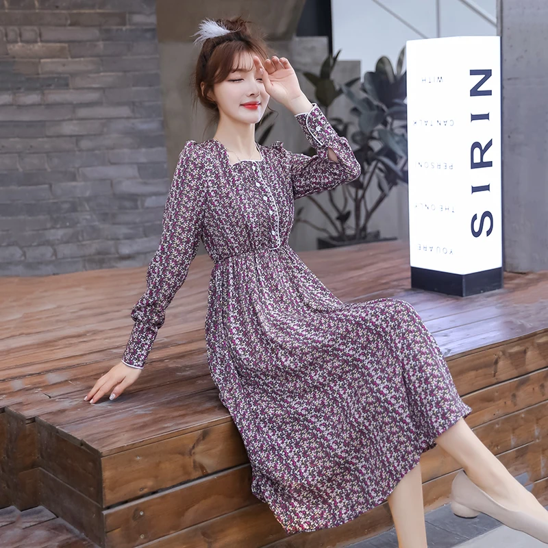 Весна Лето Женское французское романтическое платье с цветочным рисунком