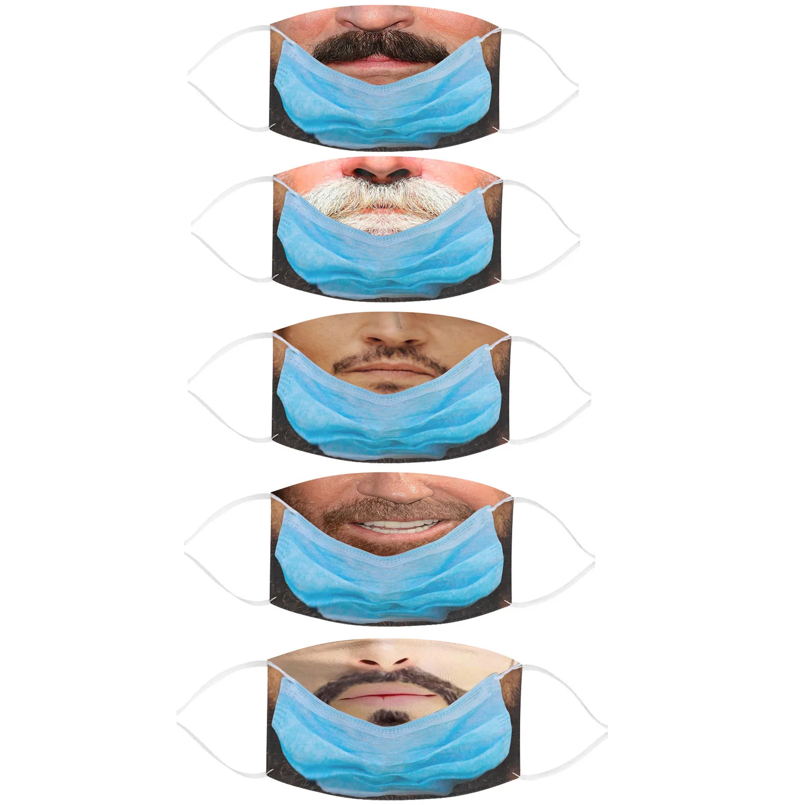 

5PC Mask Protective Soft Funny Prank Printed Comfortable Washable Soft Face Mask