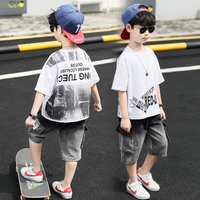 green spring summer childrens clothes suit baby boys t shirt shorts 2pcsset teenage top sport costume for kids streetwear