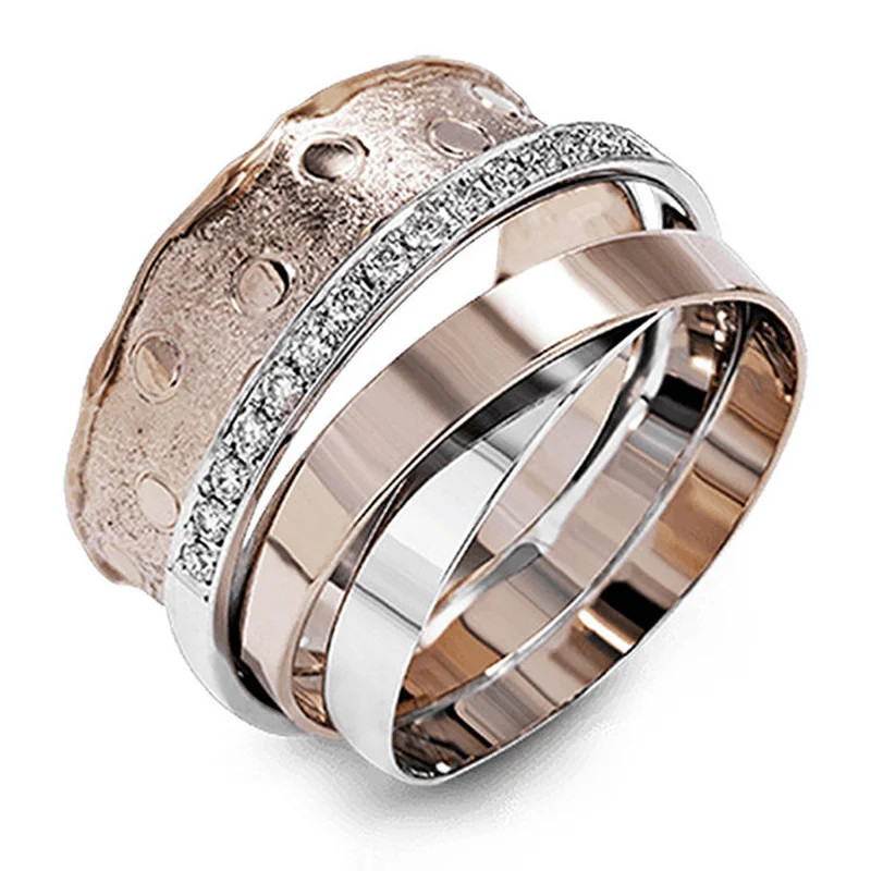 

Women Fashion Jewelry Multilayer Surrounding Rose Gold Rings for Female CZ Inlay Unique Design Wedding Finger Ring Jewelry