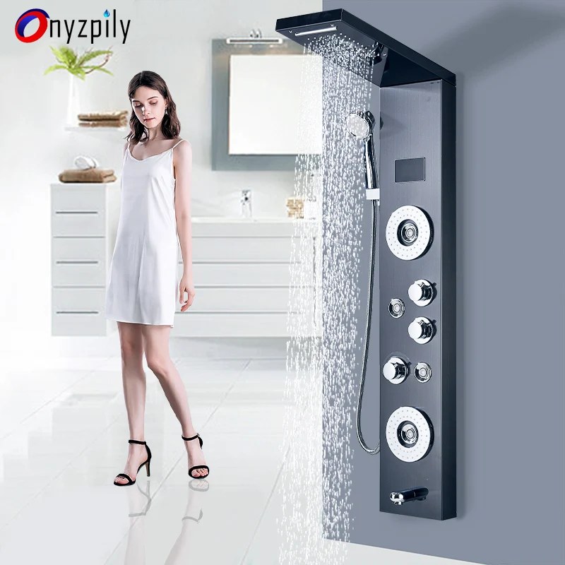 Новый роскошный черный/матовый душевой кран для ванной комнаты светодиодный