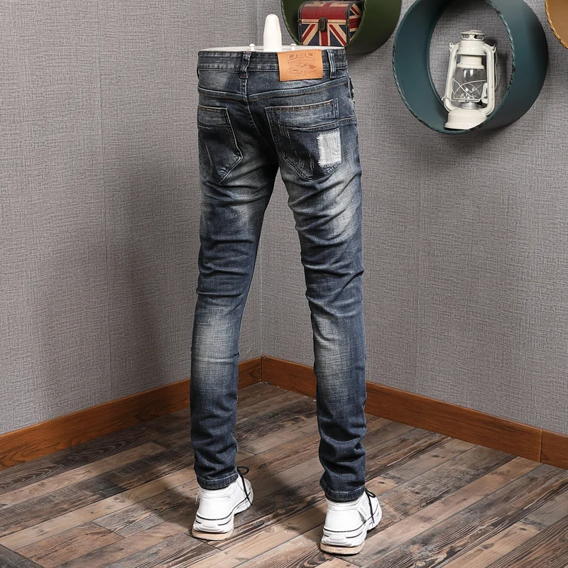 Autumn New Men's Embroidered Blue Jeans Fashion Casual Straight Slim Fit Pants Korean Style Cotton Denim Trousers