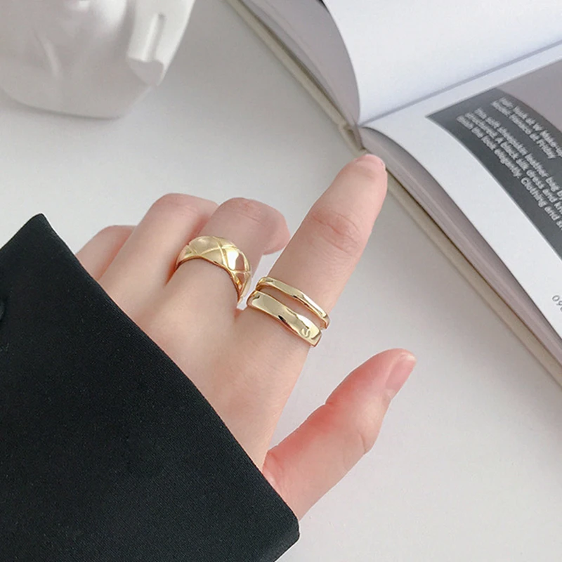 Peri'sBox нерегулярные золото двойное кольцо линия кольца с несколькиими слоями для Для женщин кольцо из стерлингового серебра 925 простой Instajewelry Регулируемый