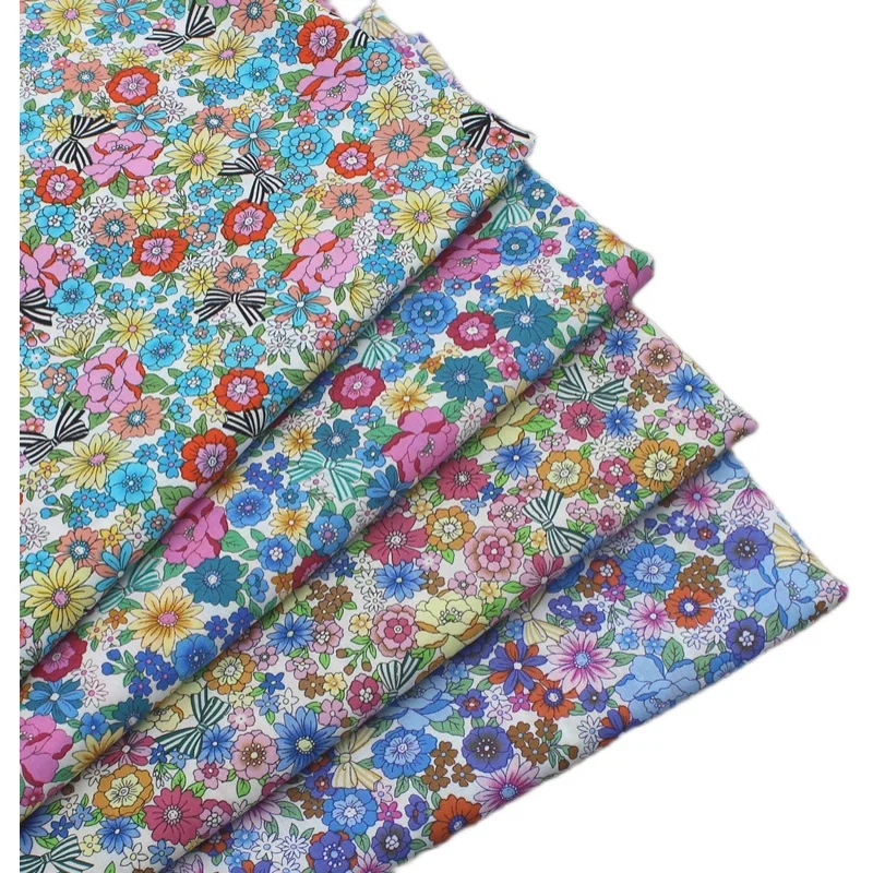 

Pastoral Purple Blue Orange Yellow Color Small Floral Flower Poplin 100% Cotton Fabric for Summer Dress Shirt Blouse Quilt Craft