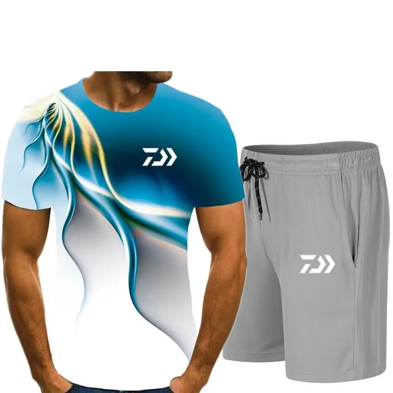 

Casual Men's Sets Summer Tracksuit Men Print Short Sleeve T-shirt 2 Piece+Shorts Quick Drying Short Set Fashion Sportswear male