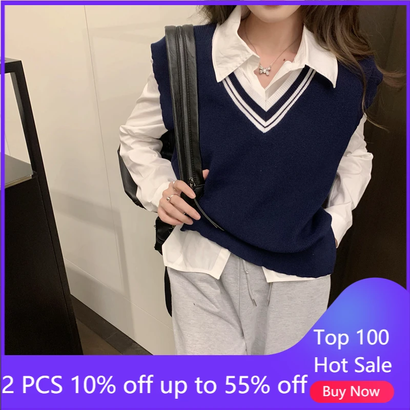 

Женский осенне-зимний винтажный Трикотажный жилет с V-образным вырезом, свитера, топы H6863 #