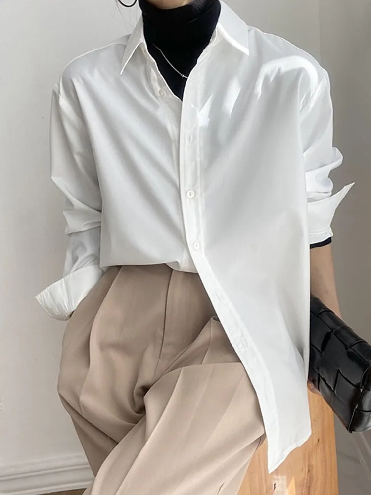 

Houthion Chiffon Women's Blouse Long Sleeve Top Fashion Blouses Button Loose Striped Solid Shirt Breasted Casual New Korean