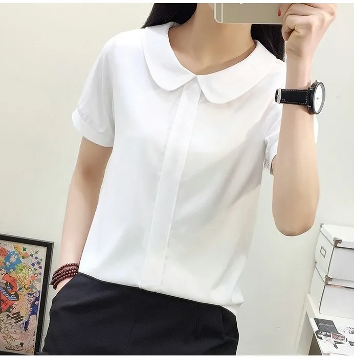 Мори девушки осень с длинным рукавом Питер Пэн воротник белая шифоновая блузка