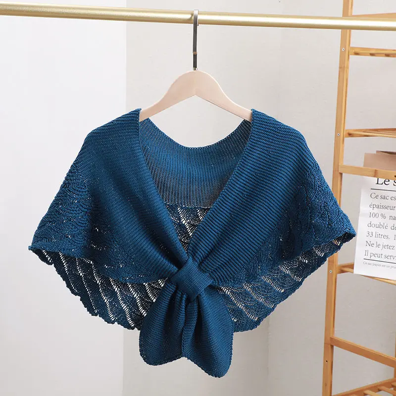 

2021 New Fashion Knitted Waistcoat Summer Air-conditioned Room Shoulder Sleeves Fake Collars Knotted Woolen Yarn Small Shawl