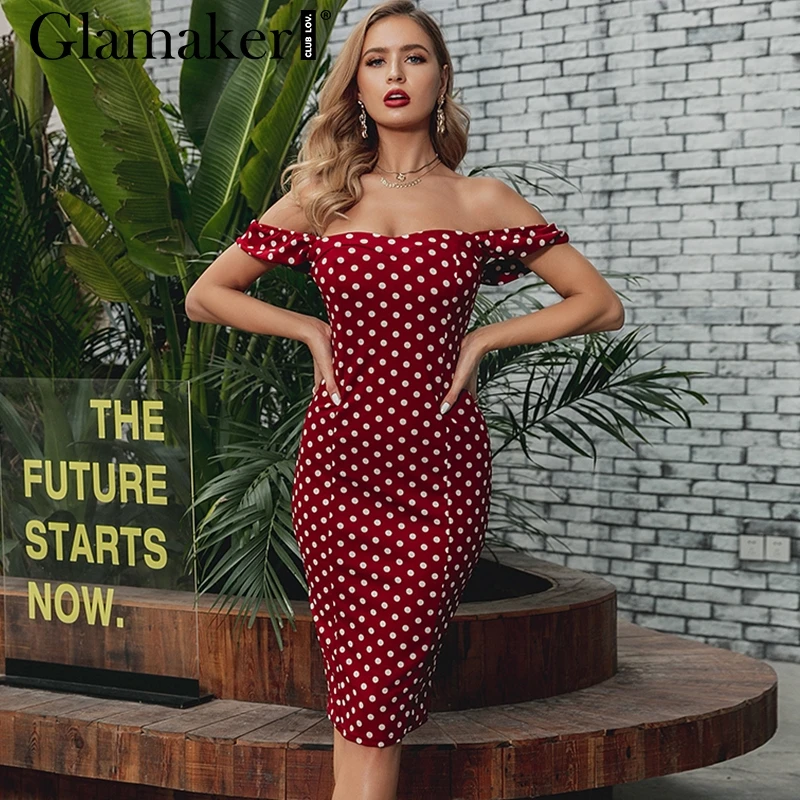 Glamaker, с открытыми плечами, в горошек, бодикон, женское платье, Ретро стиль, сексуальное, длинное, для вечеринок, Клубное, на молнии, новинка, летнее платье, vestidos de fiesta