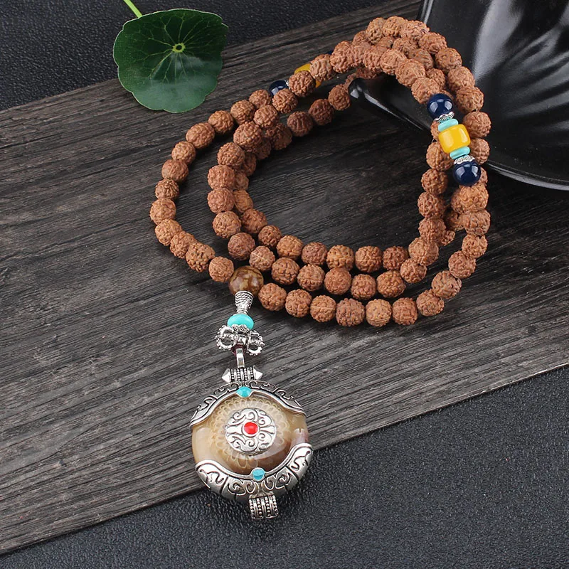 8 мм ожерелье из бисера Rudraksha с подвеской в виде слона и глаза дзи ручной работы