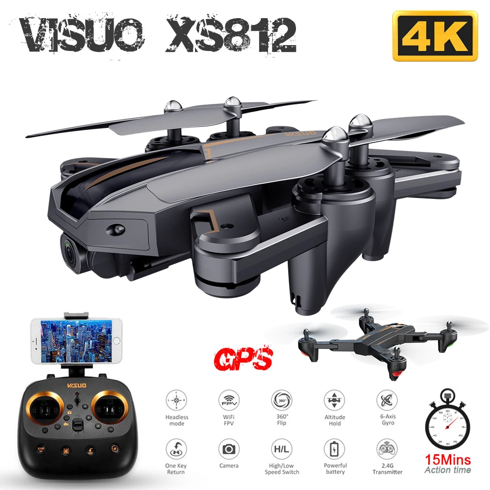 VISUO XS812 GPS Радиоуправляемый Дрон с 1080P/4K HD камерой 5G Wi Fi FPV удержание высоты один