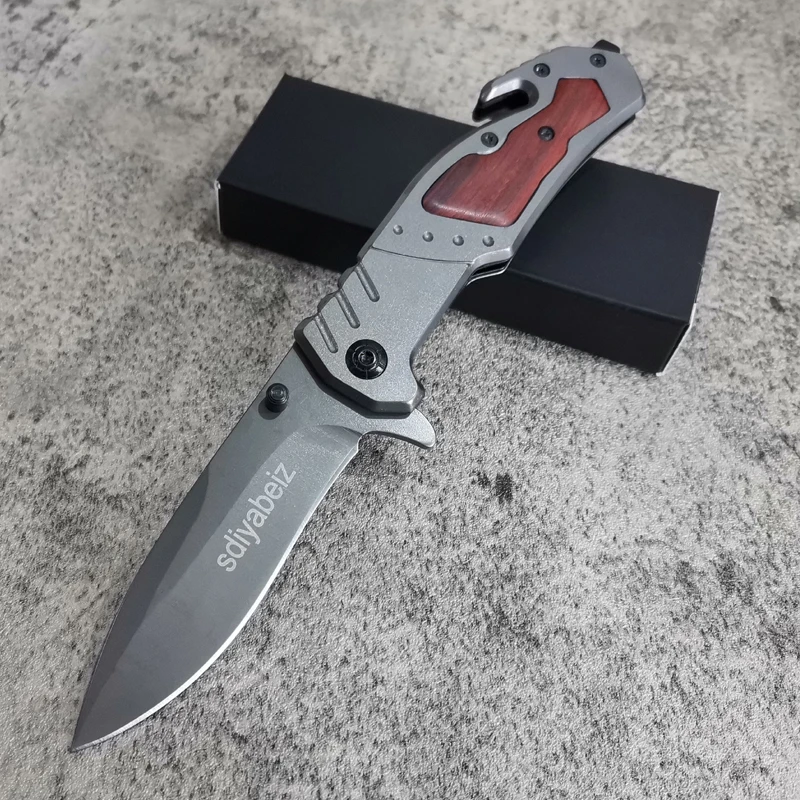 

Нож складной карманный из дамасской стали, тактический клинок из стали 440с с деревянной ручкой, для ежедневного использования, кемпинга, охо...