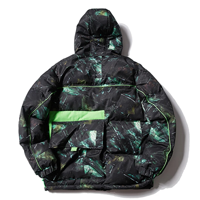 Мужская парка с капюшоном и граффити RHYMONSTER асимметричными карманами контрастных