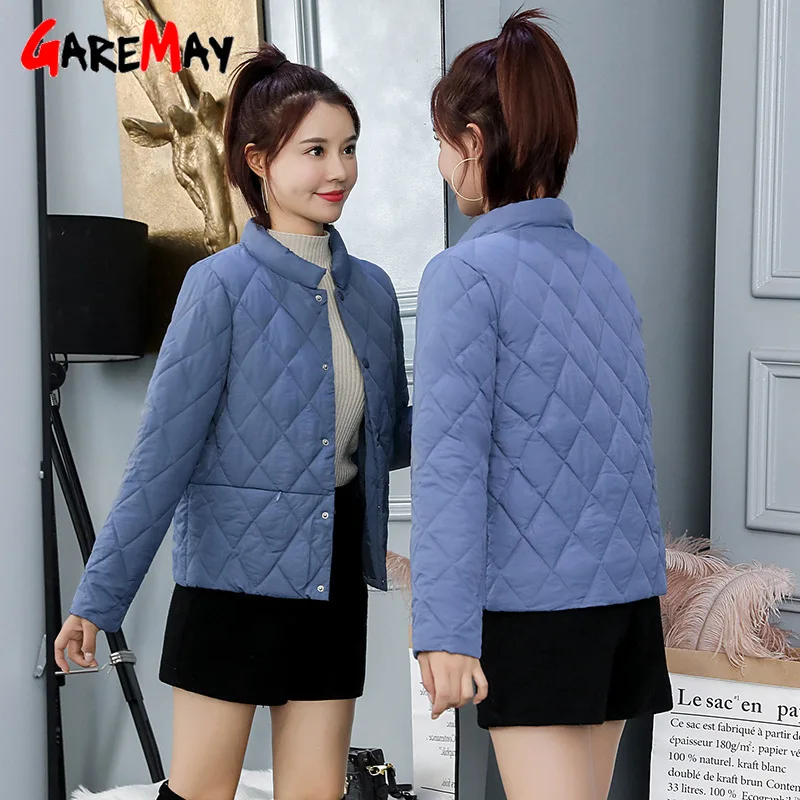 

2021 Autumn Winter Women's Coat Korean Fashion Slim Stand Collar Button Pocket Thin Light Down Cotton Parkas Women Casual Jacket