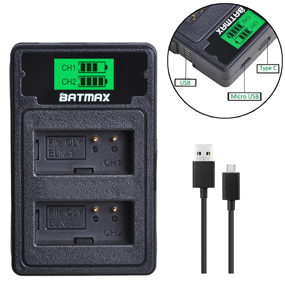 Batmax PS-BLN1 BLN-1 Camera Battery +LCD Dual USB Charger for Olympus OM-D E-M1 E-M5 Mark II PEN-F E-P5 EM1 EM5 PENF EP5 | Электроника