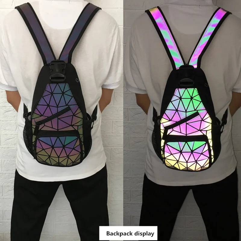 Men backpacks Male Shoulder crossbody Bags Luminous Geometric Crossbody for Man Chest bag Boys Sports Travel Bagpack |