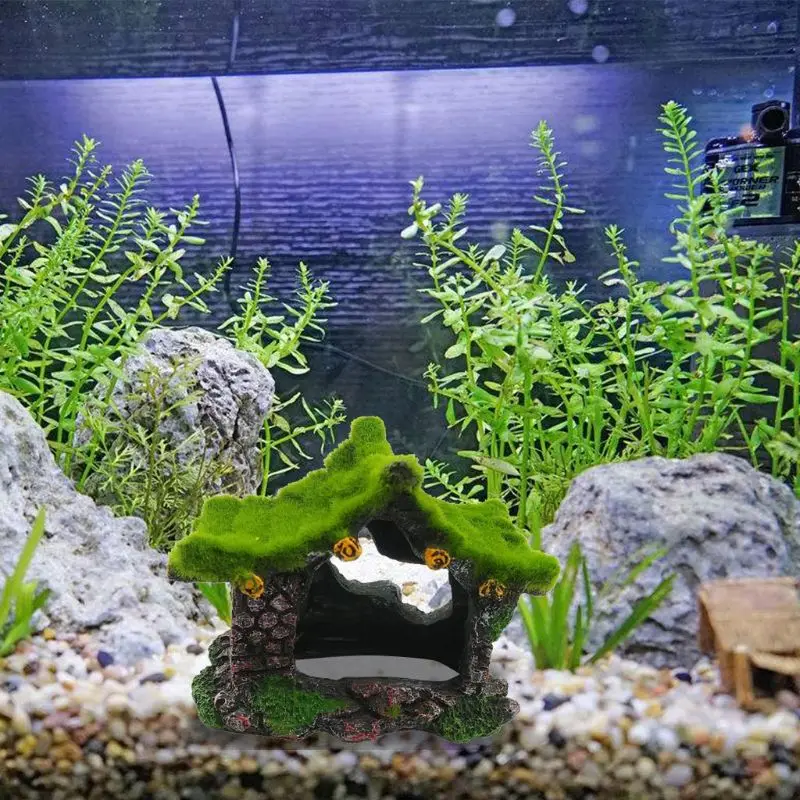 

Aquarium Ornament Hollow Moss Resin House Fish Shrimp Hideout Hideaway for Betta Turtle Reptiles Amphibians K3NA