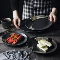 japanese tableware plate ceramic dishes creative steak plate home restaurant dinnerware breakfast round shallow plate retro