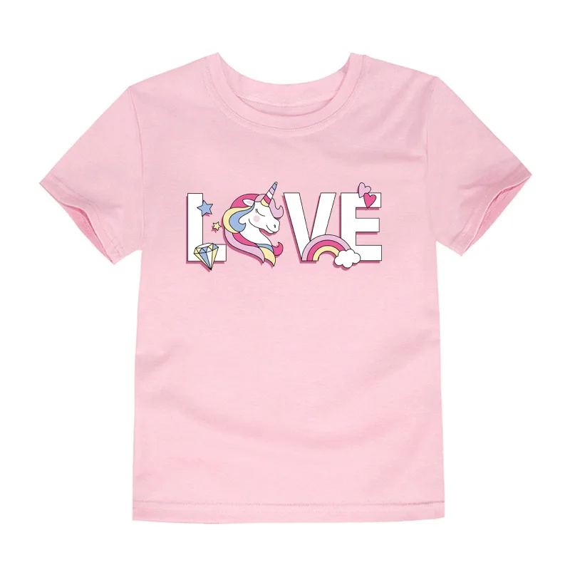 Летние хлопковые футболки с коротким рукавом для девочек топы единорогом